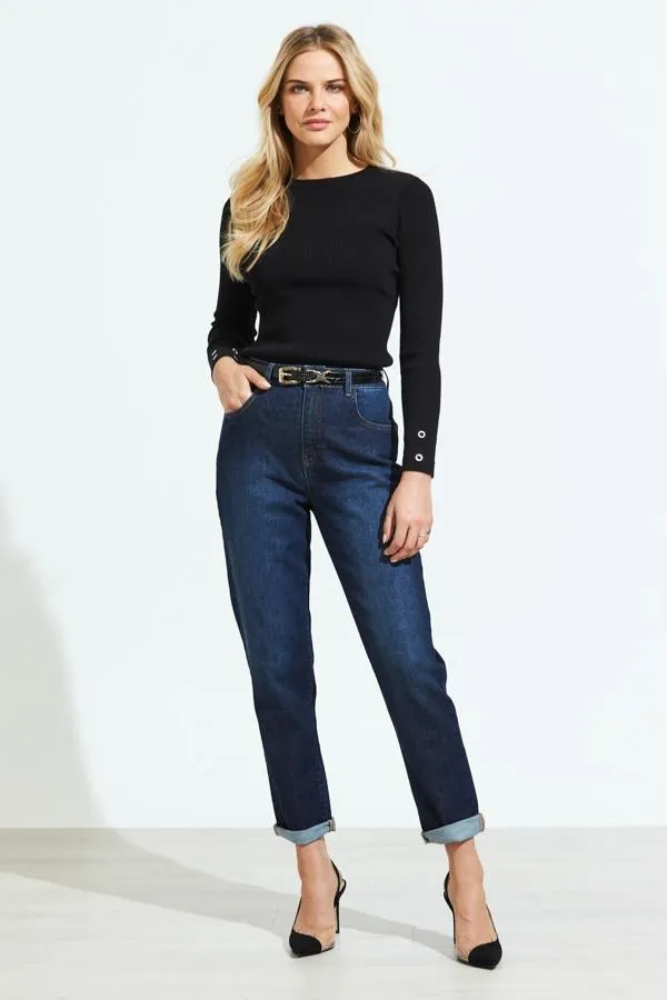 Sosandar Knitwear Women Black Eyelet Detail Fine Knit Jumper Black