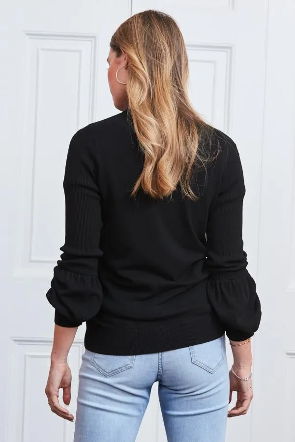 Sosandar Knitwear Women Black Knitted Zip Front Cardigan Black