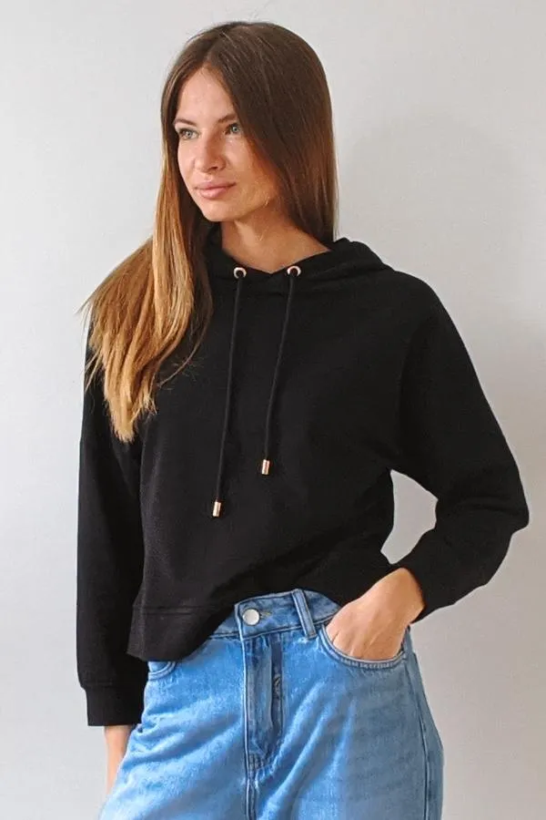 Sosandar Loungewear Women Black Premium Jersey Hooded Top Black