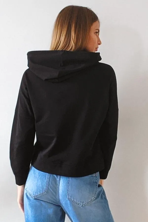 Sosandar Loungewear Women Black Premium Jersey Hooded Top Black