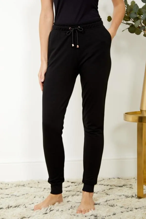 Sosandar Loungewear Women Black Premium Joggers With Rose Gold Trim Black