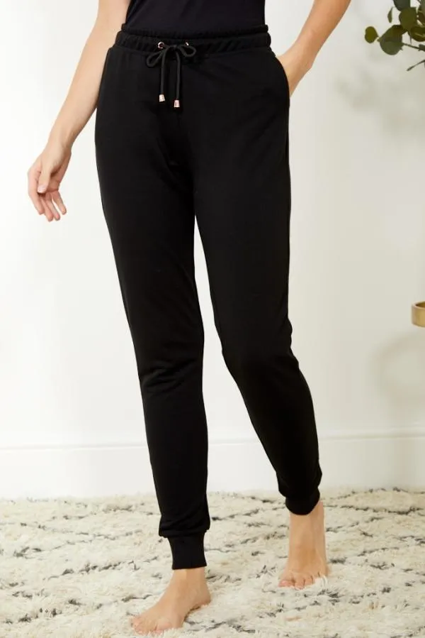 Sosandar Loungewear Women Black Premium Joggers With Rose Gold Trim Black