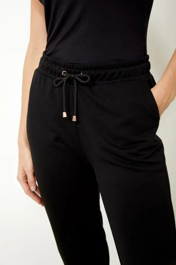 Sosandar Loungewear Women Black Premium Joggers With Rose Gold Trim Black