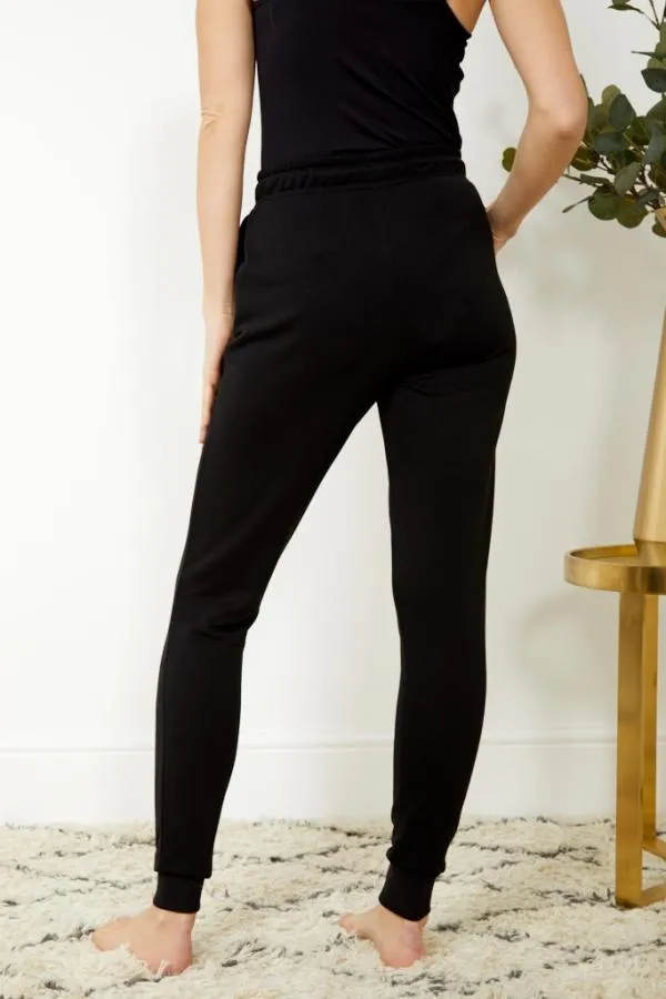 Sosandar Loungewear Women Black Premium Joggers With Rose Gold Trim Black