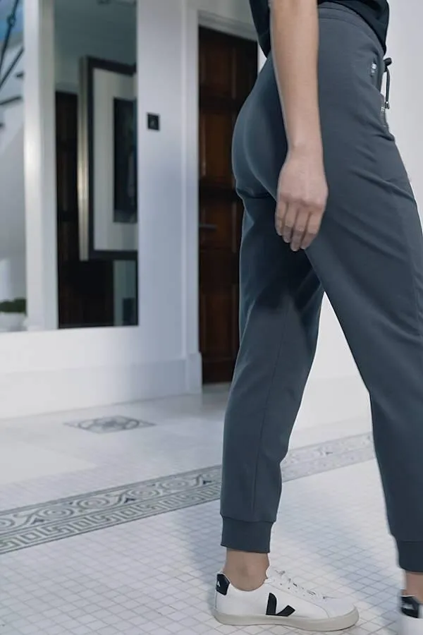 Sosandar Loungewear Women Charcoal Grey Premium Jersey Silver Zip Detail Joggers Charcoal Grey