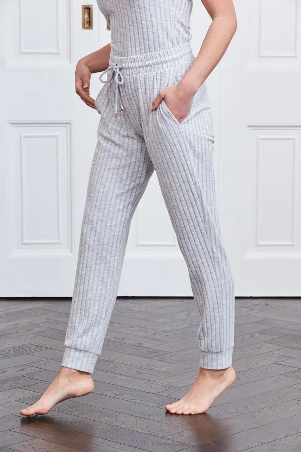 Sosandar Loungewear Women Grey Marl Rib Slim Leg Loungewear Joggers Grey