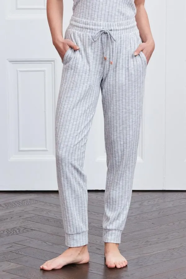 Sosandar Loungewear Women Grey Marl Rib Slim Leg Loungewear Joggers Grey