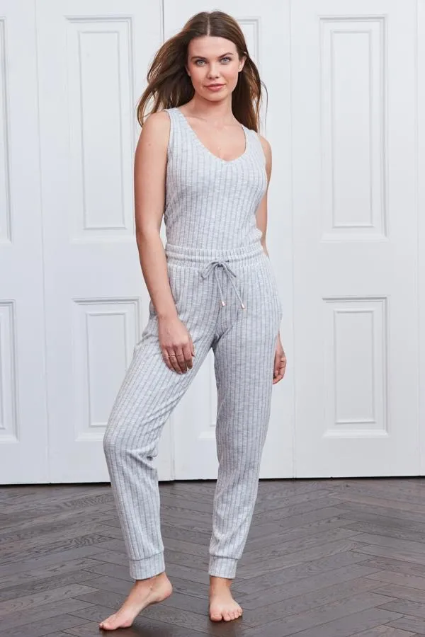 Sosandar Loungewear Women Grey Marl Rib Slim Leg Loungewear Joggers Grey
