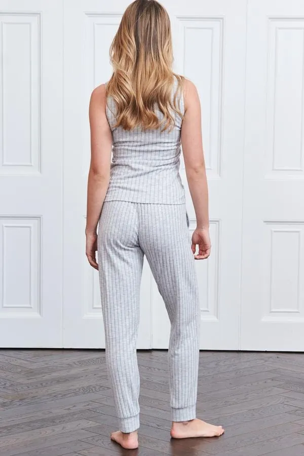 Sosandar Loungewear Women Grey Marl Rib Slim Leg Loungewear Joggers Grey