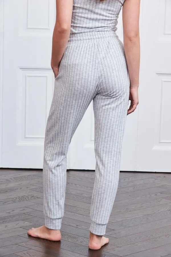 Sosandar Loungewear Women Grey Marl Rib Slim Leg Loungewear Joggers Grey