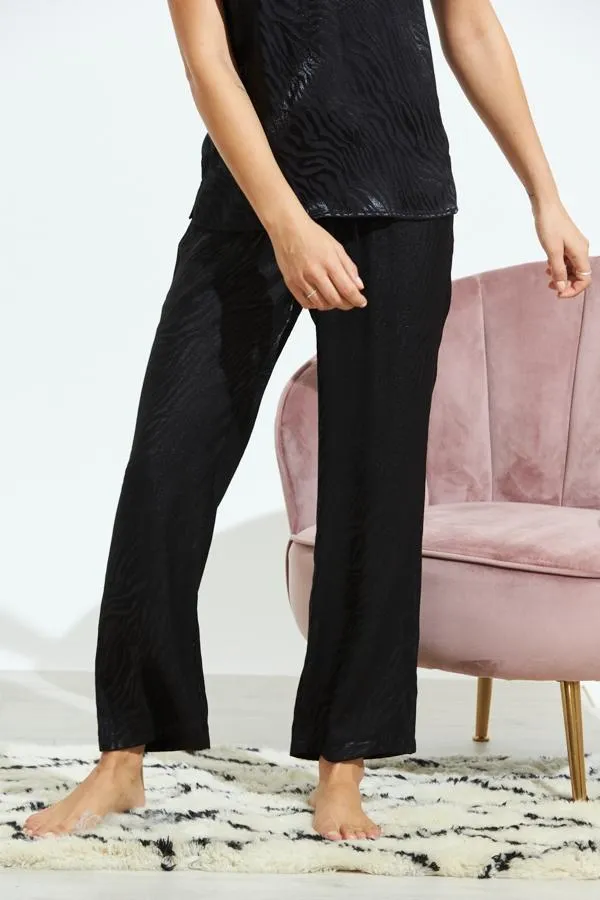 Sosandar Nightwear Women Black Zebra Jacquard Silky Pyjama Bottoms Black