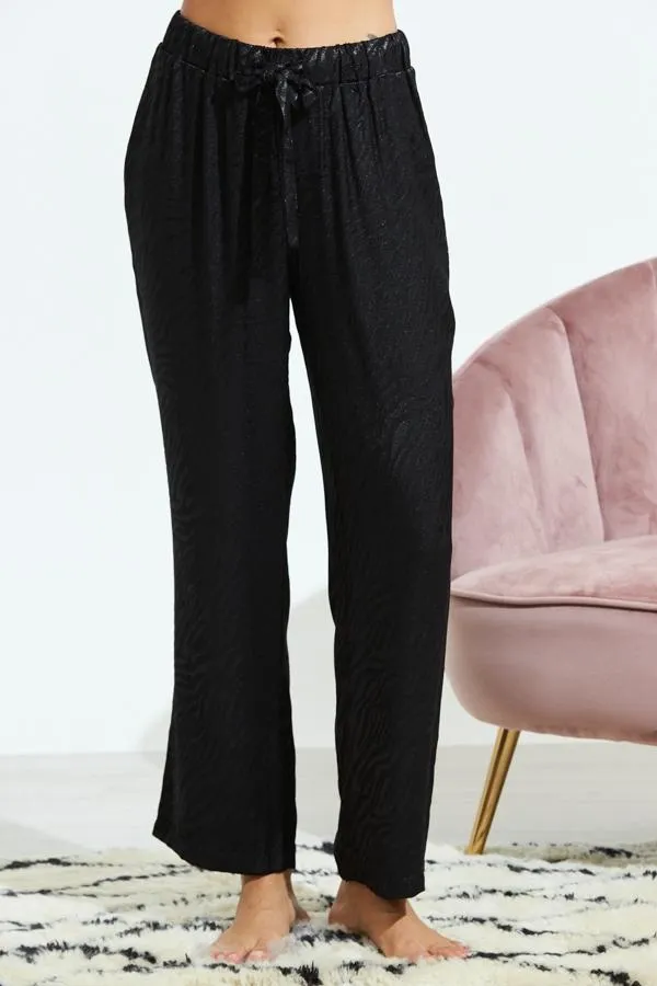 Sosandar Nightwear Women Black Zebra Jacquard Silky Pyjama Bottoms Black