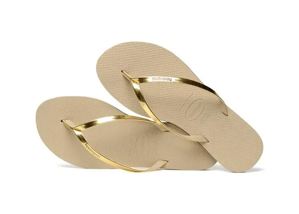 Sosandar Sandals and Flip Flops Women Havaianas Metallic Gold Slim Flip Flops