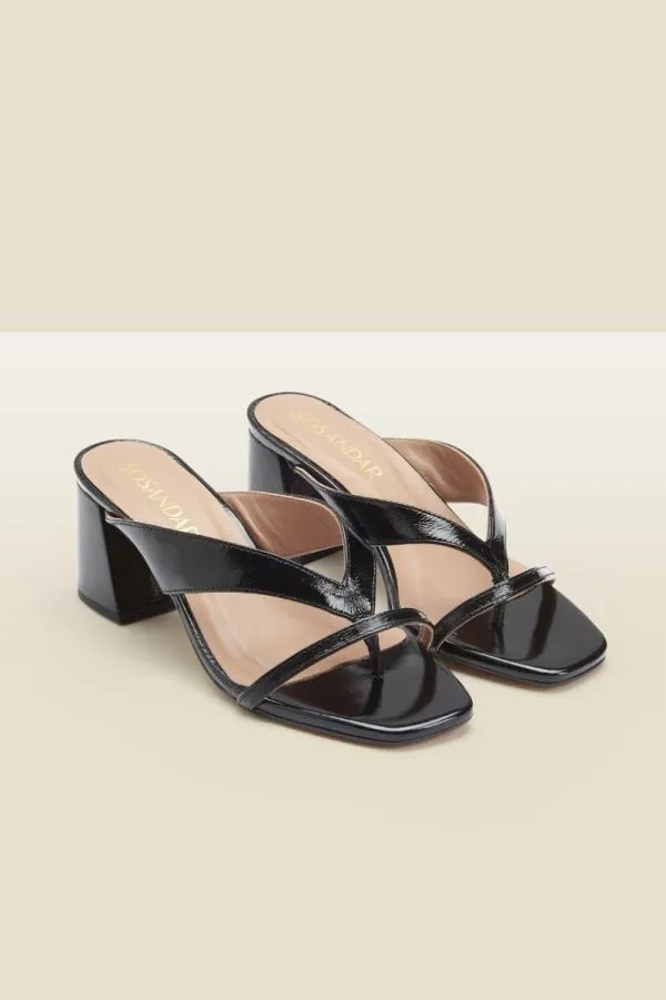 Sosandar Sandals and Flip Flops Women Milan Black Patent Leather Mid Heel Sandal Black Sosandar Sandals and Flip Flops Women Milan Black Patent Leather Mid Heel Sandal Black