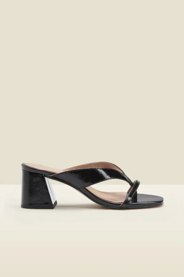 Sosandar Sandals and Flip Flops Women Milan Black Patent Leather Mid Heel Sandal Black
