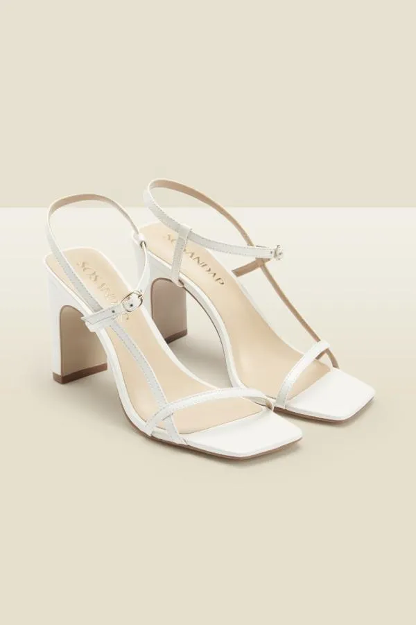 Sosandar Sandals and Flip Flops Women Naples White Leather Fine Strap Square Heel Sandal White Sosandar Sandals and Flip Flops Women Naples White Leather Fine Strap Square Heel Sandal White