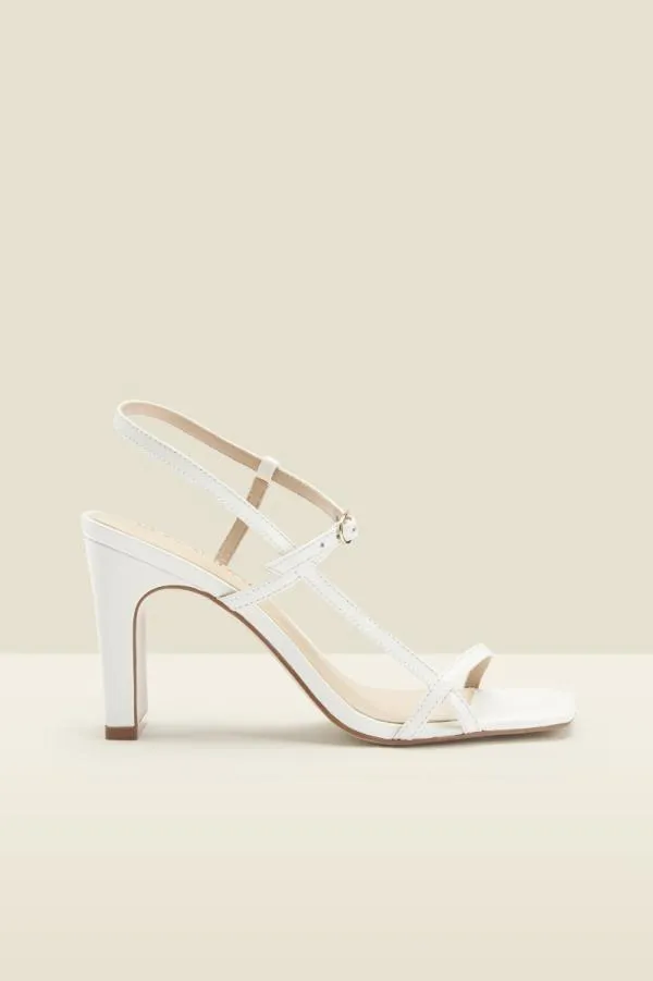 Sosandar Sandals and Flip Flops Women Naples White Leather Fine Strap Square Heel Sandal White