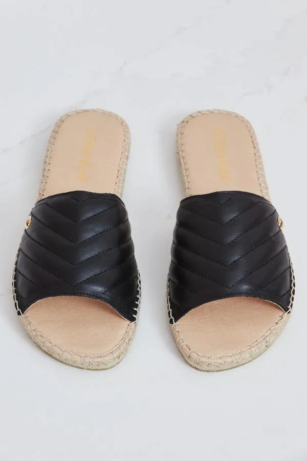 Sosandar Sandals and Flip Flops Women Perri Black Leather Espadrille Flat Sandal Black