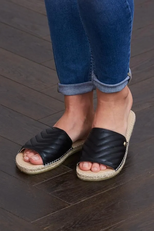 Sosandar Sandals and Flip Flops Women Perri Black Leather Espadrille Flat Sandal Black
