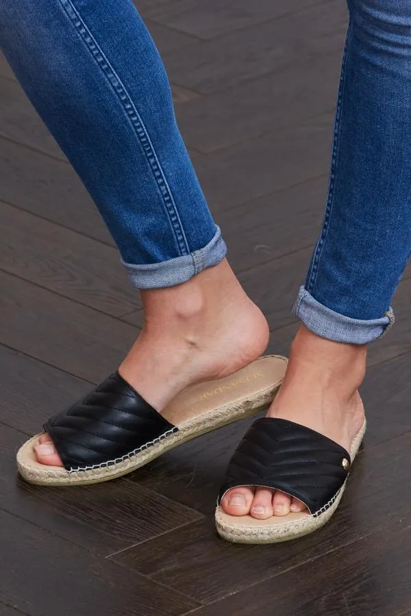 Sosandar Sandals and Flip Flops Women Perri Black Leather Espadrille Flat Sandal Black
