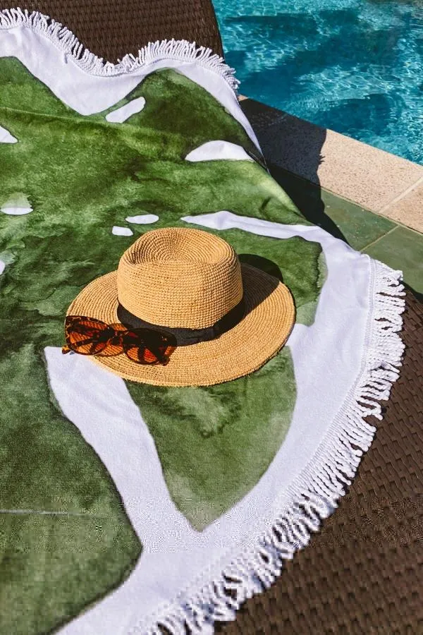 Sosandar Swim and Beachwear Women Green and White Leaf Microfibre Chic Towel Green White