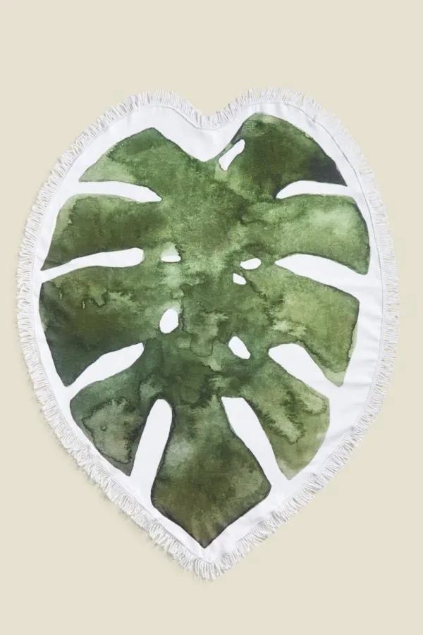 Sosandar Swim and Beachwear Women Green and White Leaf Microfibre Chic Towel Green White