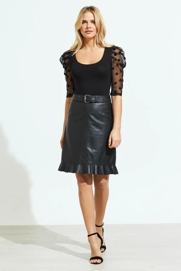 Sosandar Tops Women Black Polka Dot Organza Sleeve Top Black