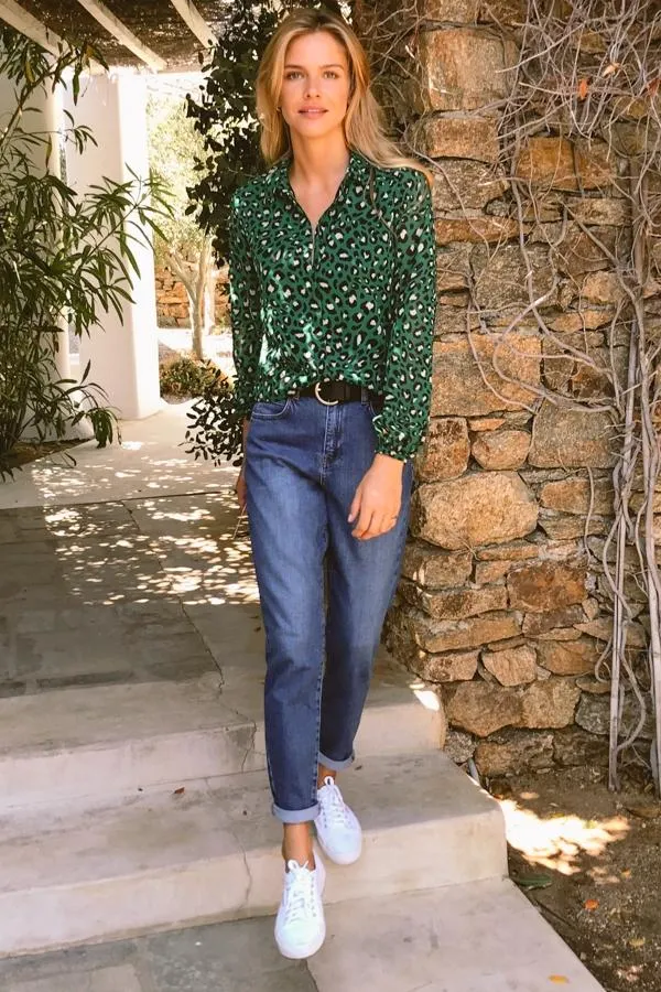 Sosandar Tops Women Green Leopard Print Shirt Green