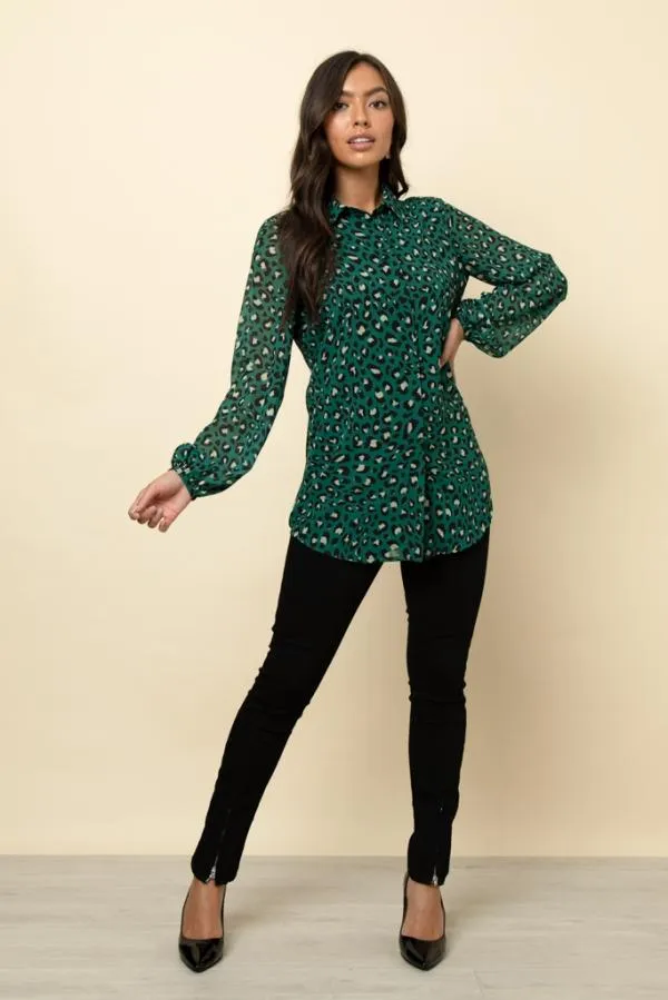 Sosandar Tops Women Green Leopard Print Shirt Green