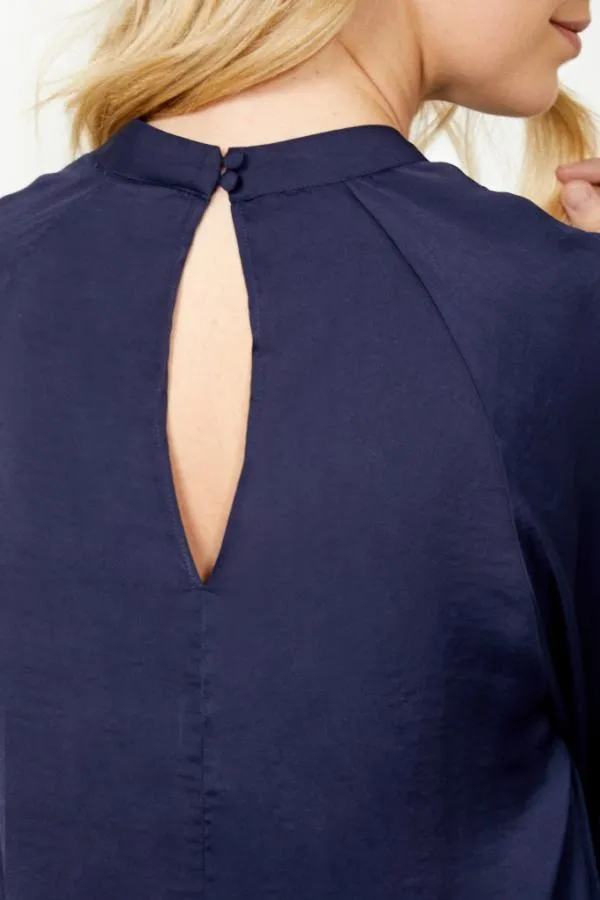 Sosandar Tops Women Navy Blue Ruffle Sleeve Relaxed Fit Top Navy Blue