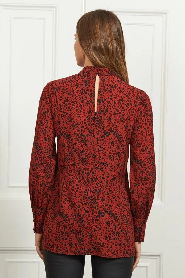 Sosandar Tops Women Red and Black Spot Print Keyhole Detail Relaxed Fit Top Red Black