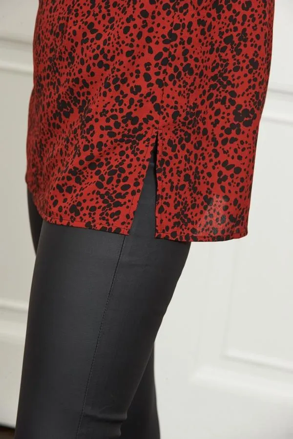 Sosandar Tops Women Red and Black Spot Print Keyhole Detail Relaxed Fit Top Red Black