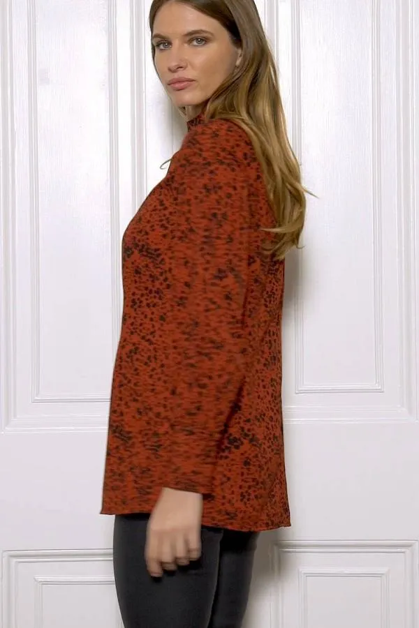 Sosandar Tops Women Red and Black Spot Print Keyhole Detail Relaxed Fit Top Red Black