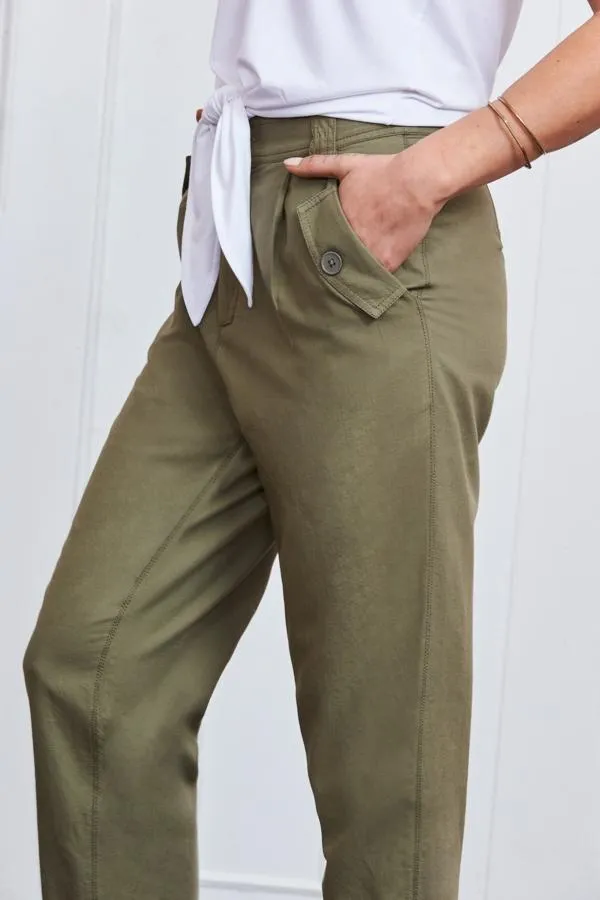 Sosandar Trousers and Leggings Women Khaki Button Detail Utility Trousers Khaki