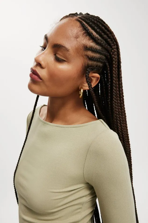 Staple Rib Boat Neck Long Sleeve Top Desert Sage Women Cotton On Tops