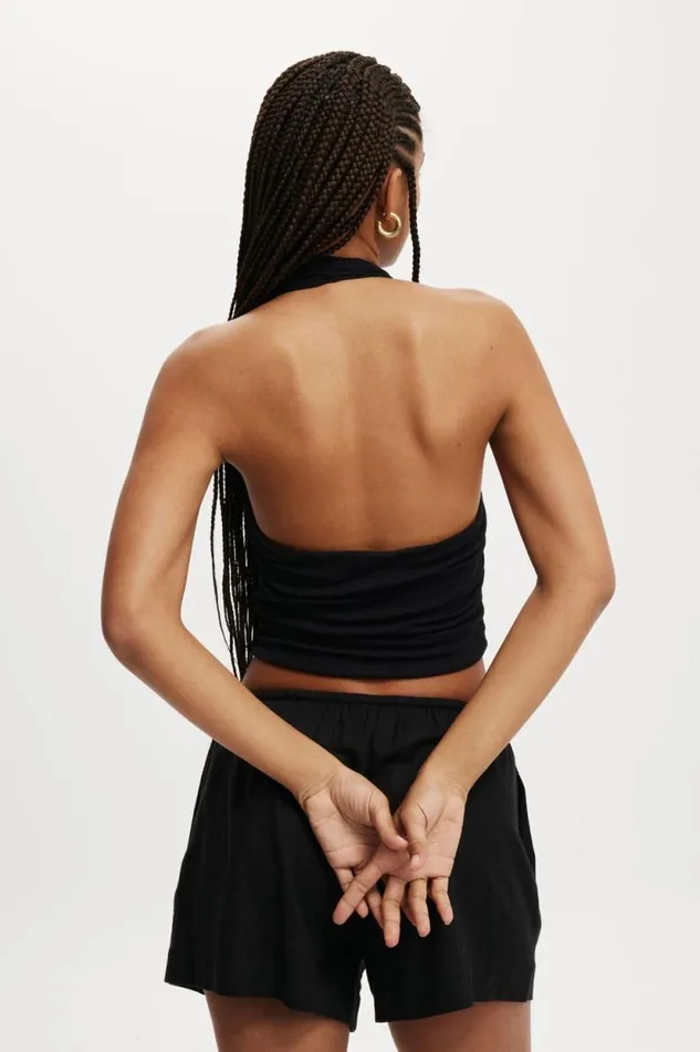 Staple Rib Rouched Halter Top Black Women Cotton On Tops