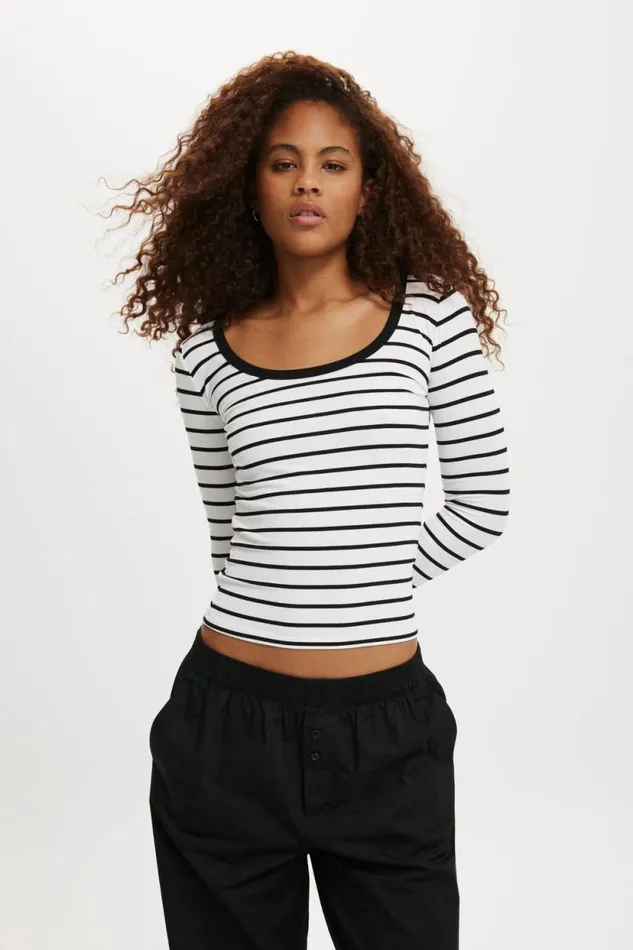 Staple Rib Scoop Neck Long Sleeve Top Remi Stripe Whiteblack Women Cotton On Tops Staple Rib Scoop Neck Long Sleeve Top Remi Stripe Whiteblack Women Cotton On Tops