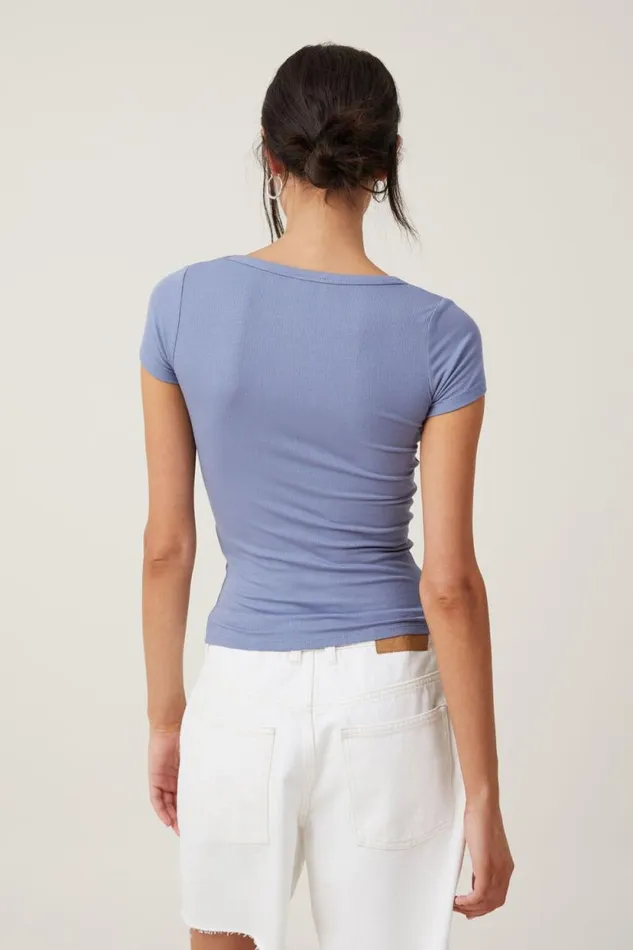 Staple Rib Scoop Neck Short Sleeve Top Elemental Blue Women Cotton On Tops Staple Rib Scoop Neck Short Sleeve Top Elemental Blue Women Cotton On Tops