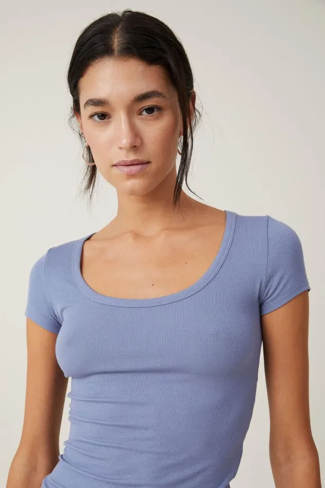 Staple Rib Scoop Neck Short Sleeve Top Elemental Blue Women Cotton On Tops Staple Rib Scoop Neck Short Sleeve Top Elemental Blue Women Cotton On Tops