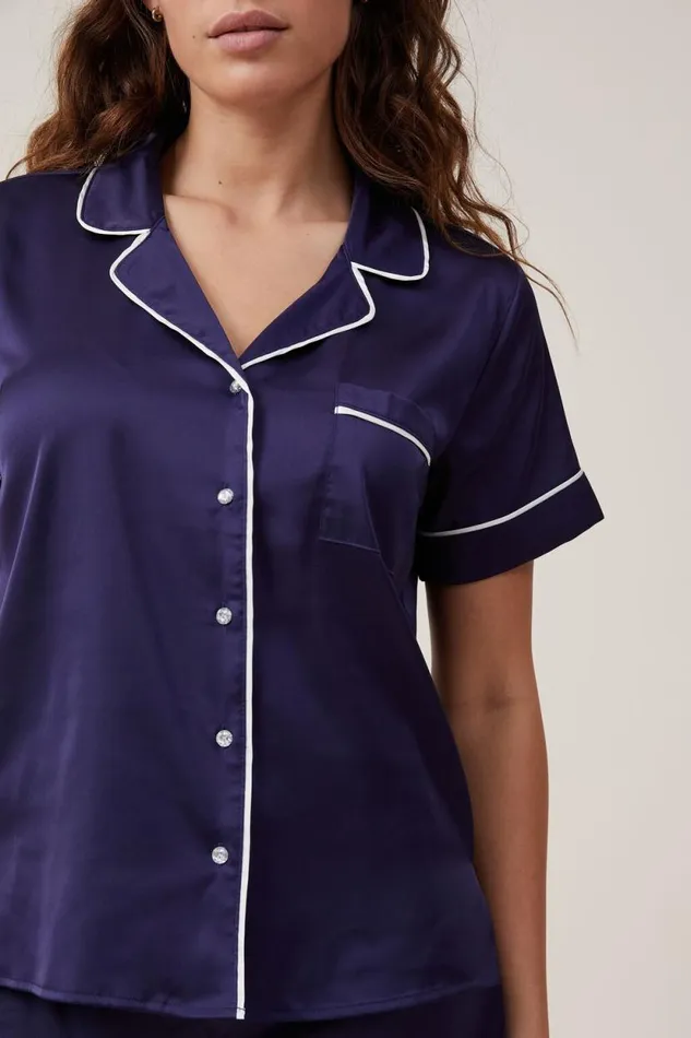 Staycay Satin Sleep Set Navy Visiondiamante Button Women Cotton On Pajamas Staycay Satin Sleep Set Navy Visiondiamante Button Women Cotton On Pajamas