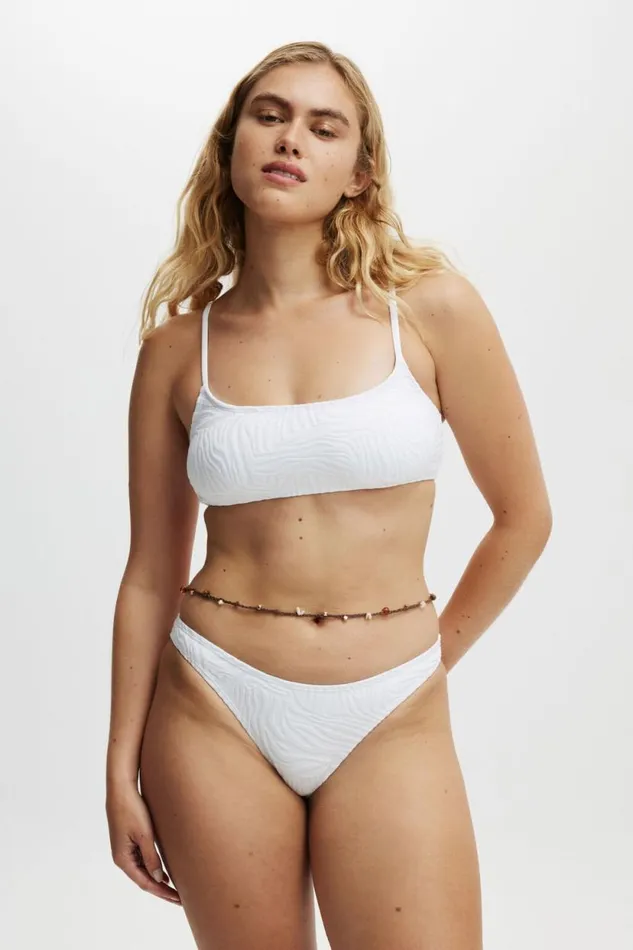 Straight Neck Crop Bikini Top White Jacquard Women Cotton On Bikinis