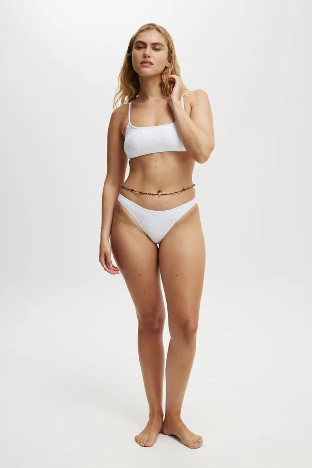 Straight Neck Crop Bikini Top White Jacquard Women Cotton On Bikinis