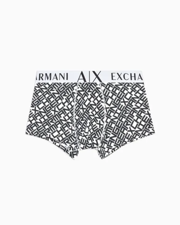 Stretch Fabric Boxer Shorts With Allover Logo White Men Armani Intimates And Loungewear