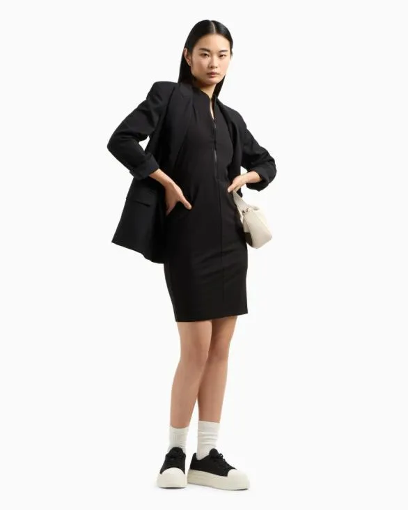 Stretch Jersey Midi Dress With Zip Black Women Armani Dresses And Jumpsuits Stretch Jersey Midi Dress With Zip Black Women Armani Dresses And Jumpsuits