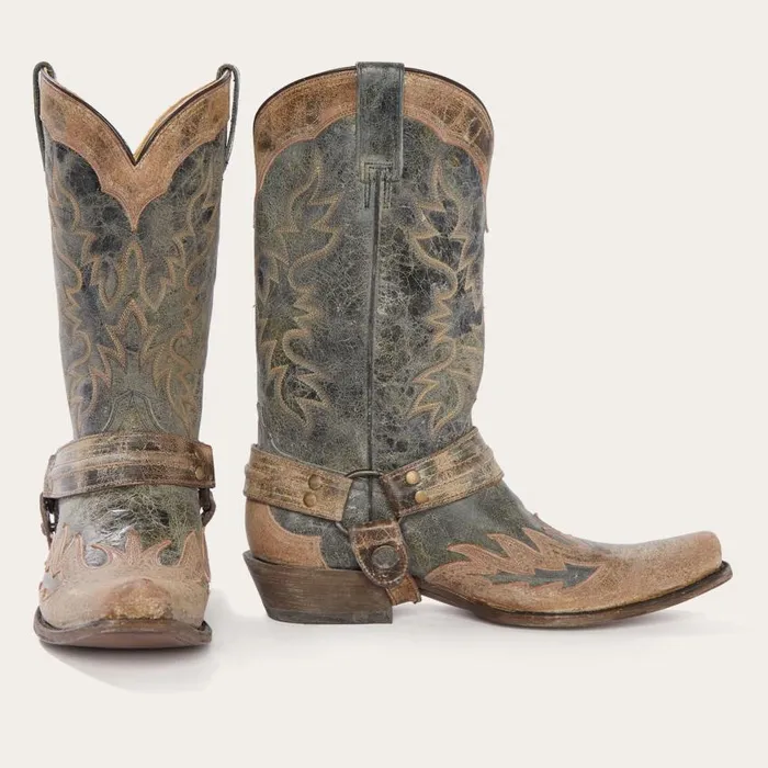 Sundance Kid Washed Crater Black Cowboy Boot Black Men Stetson Western