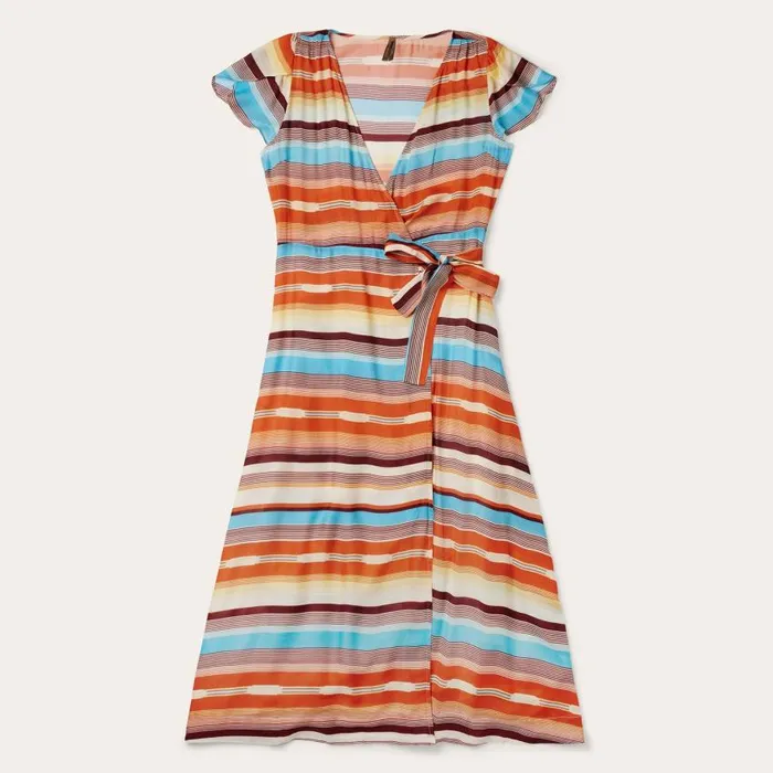 Sunset Serape Print Rayon Herringbone Wrap Front Dress Multi Women Stetson Midi Sunset Serape Print Rayon Herringbone Wrap Front Dress Multi Women Stetson Midi