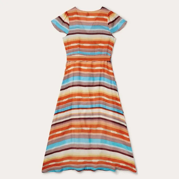 Sunset Serape Print Rayon Herringbone Wrap Front Dress Multi Women Stetson Midi