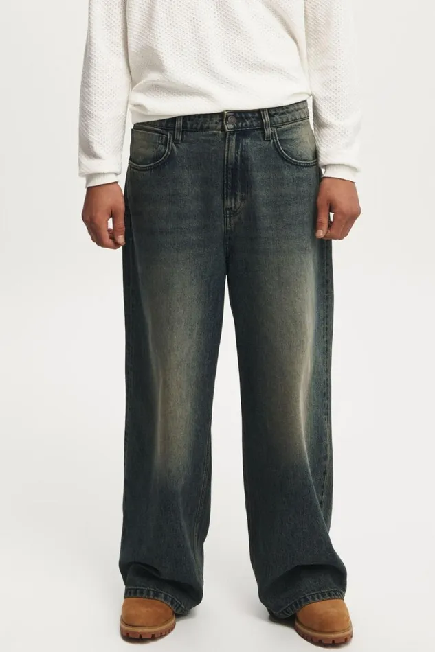 Super Baggy Jean Y2k Washed Blue Men Cotton On Pants Super Baggy Jean Y2k Washed Blue Men Cotton On Pants