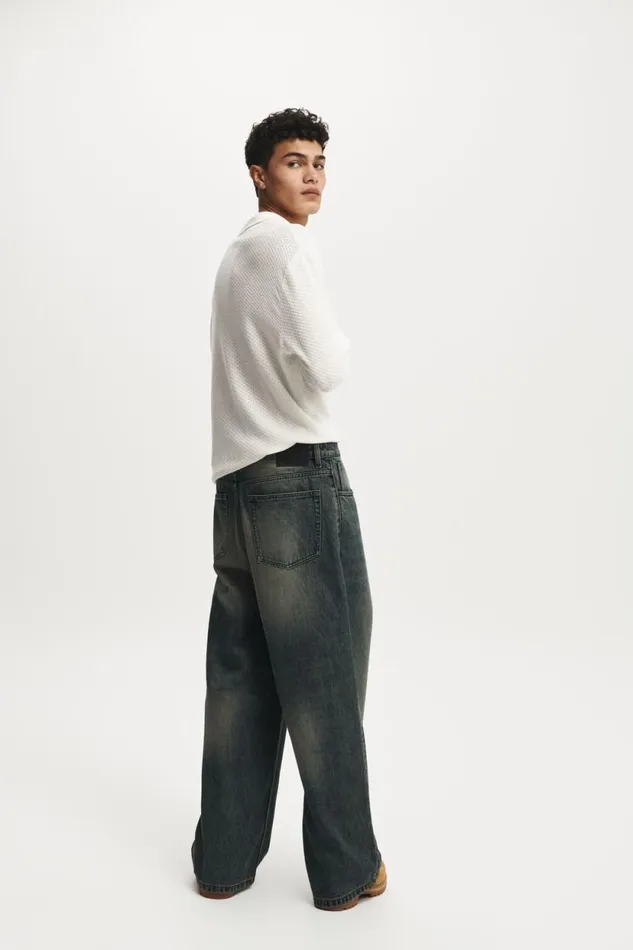 Super Baggy Jean Y2k Washed Blue Men Cotton On Pants Super Baggy Jean Y2k Washed Blue Men Cotton On Pants