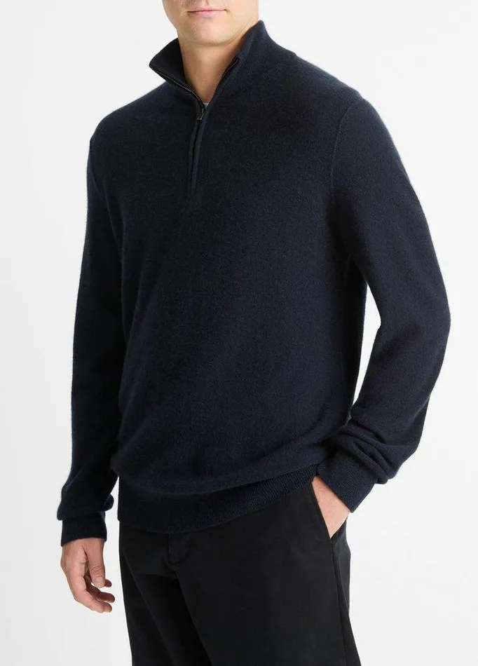 Sweaters Men Vince Plush Cashmere QuarterZip Sweater Coastal Blue